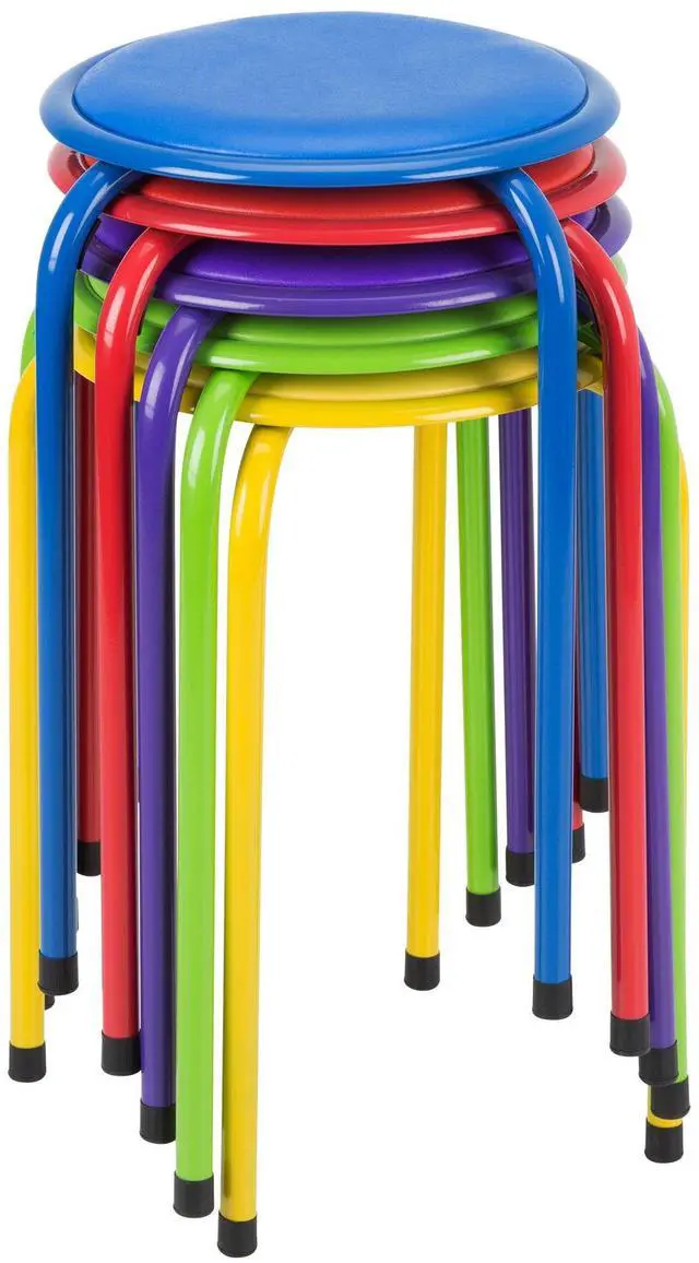 Main image of Stacking Stools with Padded Seats for Kids and Adults, 17" Standard Height Portable Nesting Padded Classroom Stools, Assorted Color, Pack of 5