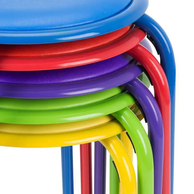 Alt view image 7 of 7 - Stacking Stools with Padded Seats for Kids and Adults, 17" Standard Height Portable Nesting Padded Classroom Stools, Assorted Color, Pack of 5