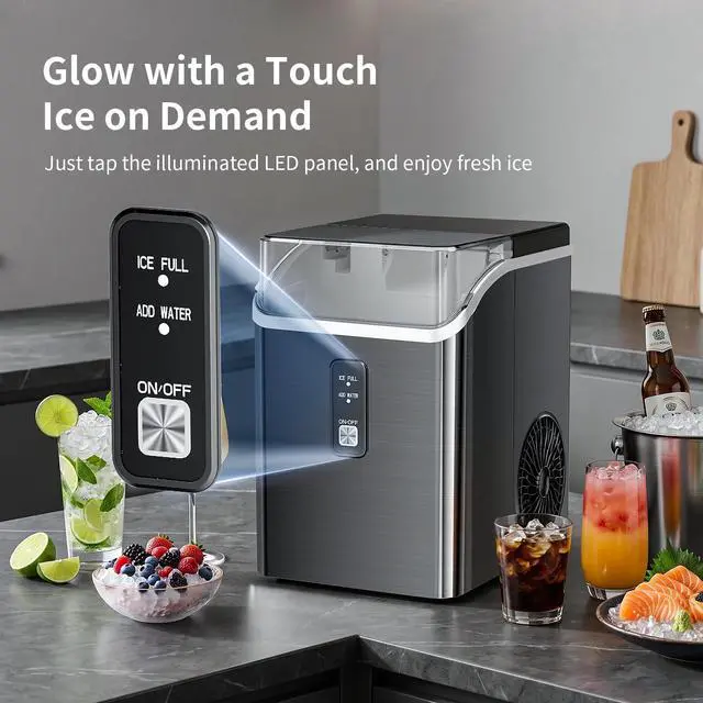 Alt view image 2 of 7 - Nugget Ice Maker, Countertop Ice Machine with 35lbs Per Day, Chewable Pebble Ice, Self-Cleaning, One-Touch Control, Ice Basket & Scoop, for Home, Kitchen, Office & Outdoor, Black