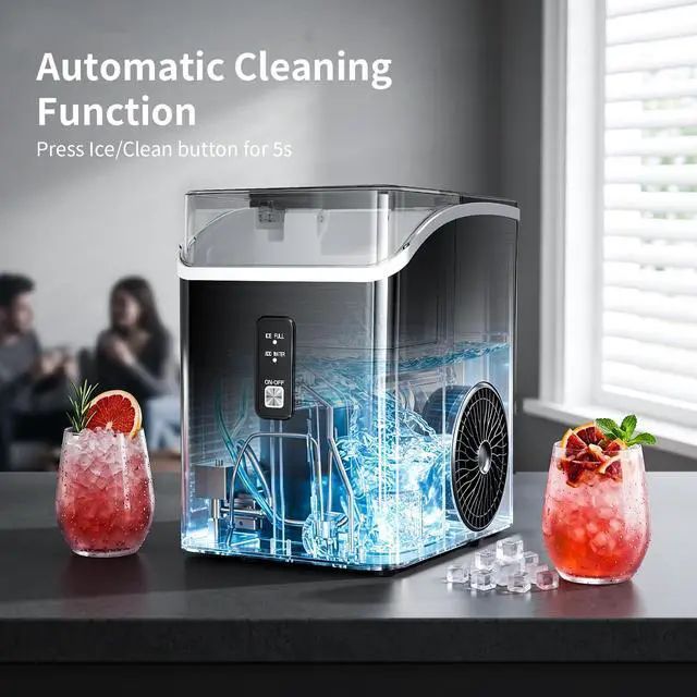Alt view image 3 of 7 - Nugget Ice Maker, Countertop Ice Machine with 35lbs Per Day, Chewable Pebble Ice, Self-Cleaning, One-Touch Control, Ice Basket & Scoop, for Home, Kitchen, Office & Outdoor, Black