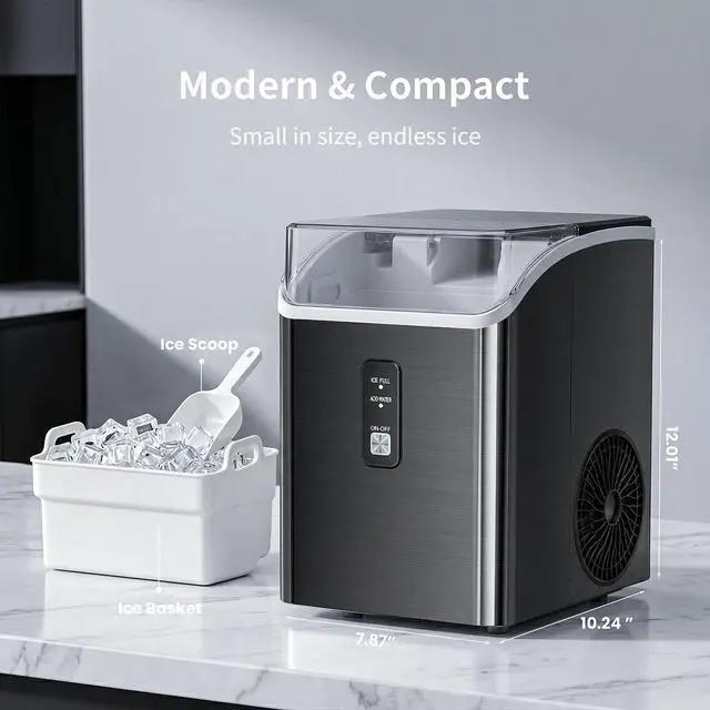 Alt view image 5 of 7 - Nugget Ice Maker, Countertop Ice Machine with 35lbs Per Day, Chewable Pebble Ice, Self-Cleaning, One-Touch Control, Ice Basket & Scoop, for Home, Kitchen, Office & Outdoor, Black
