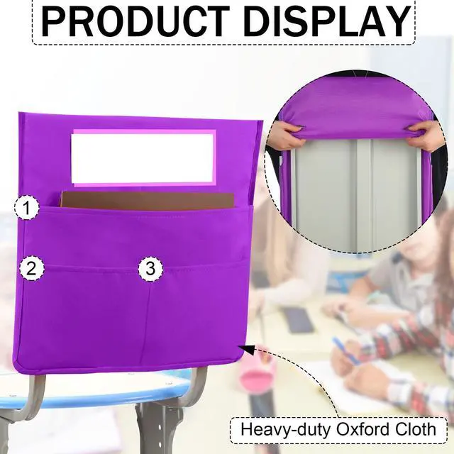 Alt view image 3 of 7 - 24 Pcs Chairback Pockets for Classroom with Name Tags, 16.3 x 15 Inch Seat Storage Organizers, 2 Large Pockets Chair Back Organizers for Students Teachers School Supplies(Multicolor)