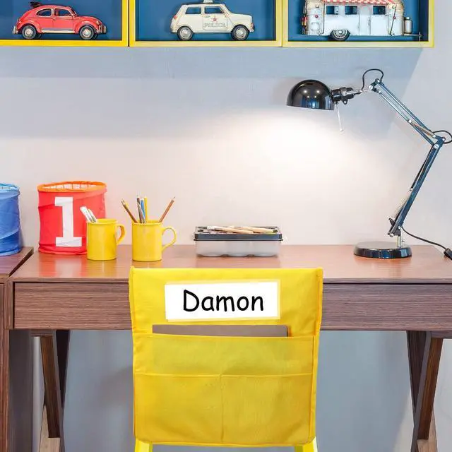Alt view image 5 of 7 - 24 Pcs Chairback Pockets for Classroom with Name Tags, 16.3 x 15 Inch Seat Storage Organizers, 2 Large Pockets Chair Back Organizers for Students Teachers School Supplies(Multicolor)