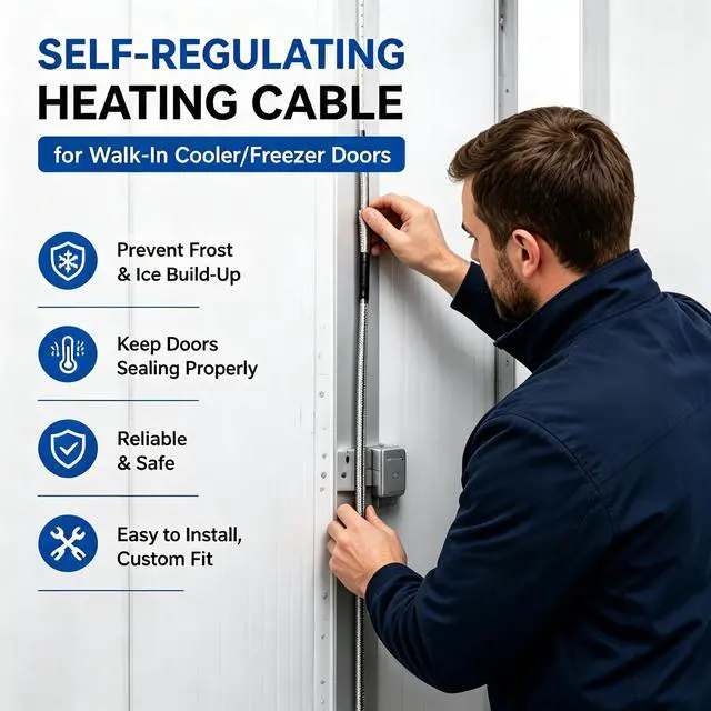 Alt view image 2 of 6 - Freezer Parts AccessoriesSelf-Regulating Cold Storage Door Heater Cable for Walk-In Cooler Doors Heater Cable Length: 232 Inches, Lead Wire Length: 19.7 Inches,120v Two - Wire Circuit