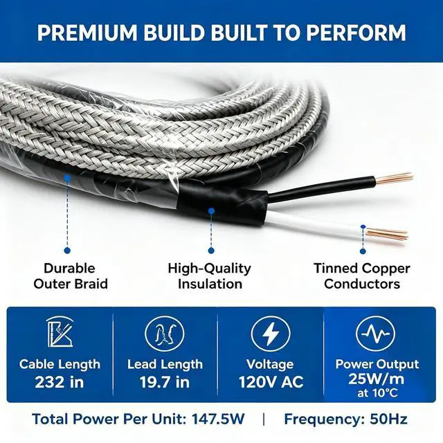 Alt view image 3 of 6 - Freezer Parts AccessoriesSelf-Regulating Cold Storage Door Heater Cable for Walk-In Cooler Doors Heater Cable Length: 232 Inches, Lead Wire Length: 19.7 Inches,120v Two - Wire Circuit