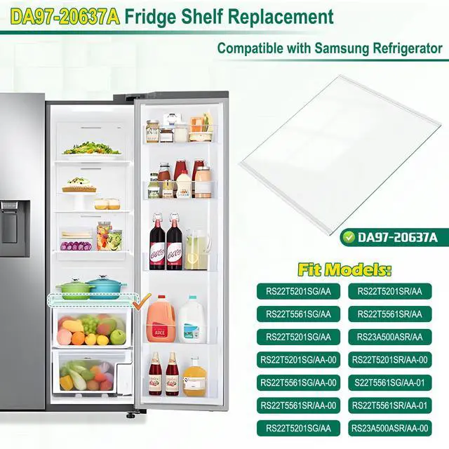 Alt view image 2 of 7 - Upgraded DA97-20637A Refrigerator Glass Shelf Compatible with Samsung Fridge Replacement Parts, RS22T5561SR RS22T5201SR Freezer Lower Glass Shelf Replacement, Tempered Glass Crisper Drawer Cover