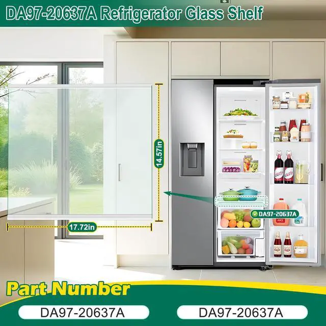 Alt view image 3 of 7 - Upgraded DA97-20637A Refrigerator Glass Shelf Compatible with Samsung Fridge Replacement Parts, RS22T5561SR RS22T5201SR Freezer Lower Glass Shelf Replacement, Tempered Glass Crisper Drawer Cover