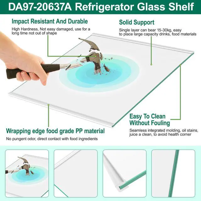 Alt view image 6 of 7 - Upgraded DA97-20637A Refrigerator Glass Shelf Compatible with Samsung Fridge Replacement Parts, RS22T5561SR RS22T5201SR Freezer Lower Glass Shelf Replacement, Tempered Glass Crisper Drawer Cover