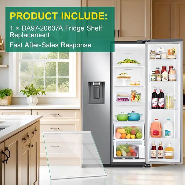 Alt view image 7 of 7 - Upgraded DA97-20637A Refrigerator Glass Shelf Compatible with Samsung Fridge Replacement Parts, RS22T5561SR RS22T5201SR Freezer Lower Glass Shelf Replacement, Tempered Glass Crisper Drawer Cover