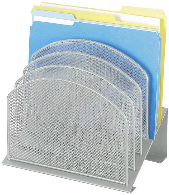 Main image of Onyx Desk Organizer with 5 Vertical Sections, File Organizer for Home, Office, Classroom & More, Steel Mesh Construction, Silver
