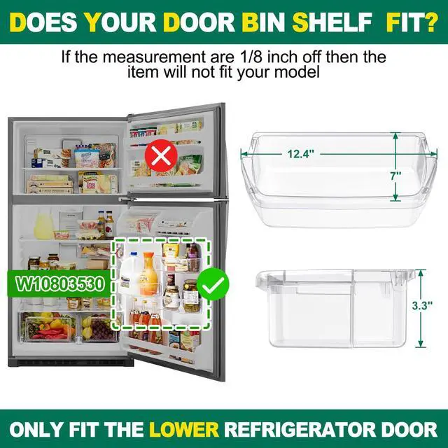 Alt view image 2 of 7 - (2 PACK) UPGRADED W10803530 Door Shelf Replacement, Compatible with Whirlpool, Maytag Refrigerator Door Bin 5GT311FFEW00 WRT311FZDB00 WRT311FZDB01 WRT311FZDM00, Replace W10582649, PS11703474 Door Bin