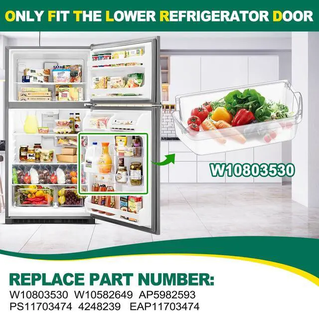 Alt view image 4 of 7 - (2 PACK) UPGRADED W10803530 Door Shelf Replacement, Compatible with Whirlpool, Maytag Refrigerator Door Bin 5GT311FFEW00 WRT311FZDB00 WRT311FZDB01 WRT311FZDM00, Replace W10582649, PS11703474 Door Bin