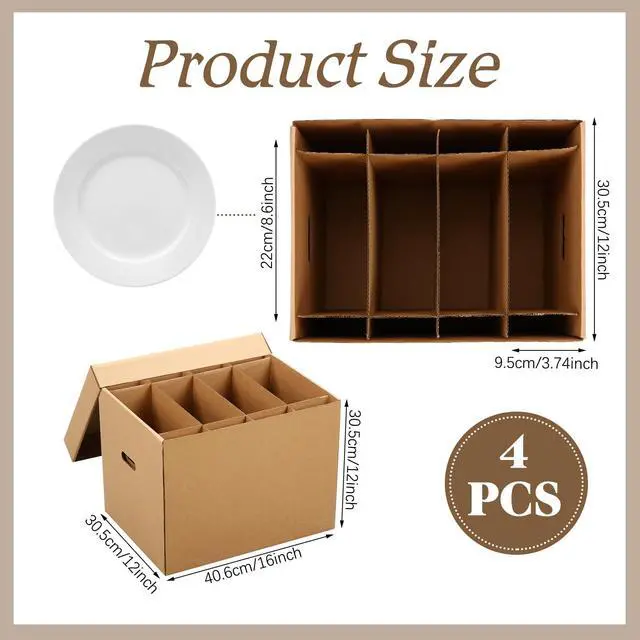 Alt view image 2 of 5 - 4 Pack Large Dish Packing Boxes for Moving with Divider 16 x 12 x 12 Inch Kitchen Moving Boxes with Reinforced Handle Lid Packing Supplies for Dishes and Glassware