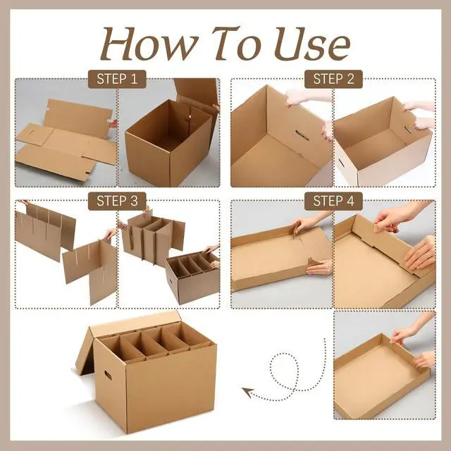 Alt view image 3 of 5 - 4 Pack Large Dish Packing Boxes for Moving with Divider 16 x 12 x 12 Inch Kitchen Moving Boxes with Reinforced Handle Lid Packing Supplies for Dishes and Glassware