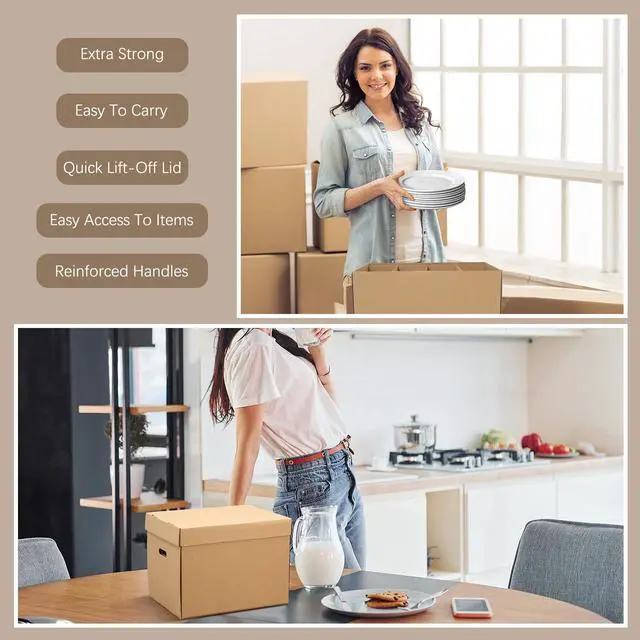Alt view image 5 of 5 - 4 Pack Large Dish Packing Boxes for Moving with Divider 16 x 12 x 12 Inch Kitchen Moving Boxes with Reinforced Handle Lid Packing Supplies for Dishes and Glassware