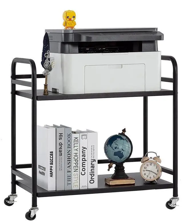 Main image of 2 Tier Under Desk Printer Stand with Storage,Microwave Storage Rack,Metal Rolling Printer Cart with Wheels for Home Office,Utility Storage Cart and Stand,Black