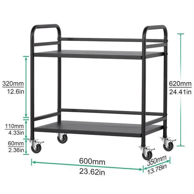 Alt view image 3 of 7 - 2 Tier Under Desk Printer Stand with Storage,Microwave Storage Rack,Metal Rolling Printer Cart with Wheels for Home Office,Utility Storage Cart and Stand,Black