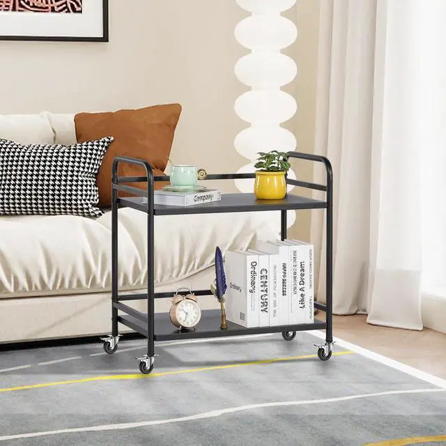 Alt view image 2 of 7 - 2 Tier Under Desk Printer Stand with Storage,Microwave Storage Rack,Metal Rolling Printer Cart with Wheels for Home Office,Utility Storage Cart and Stand,Black