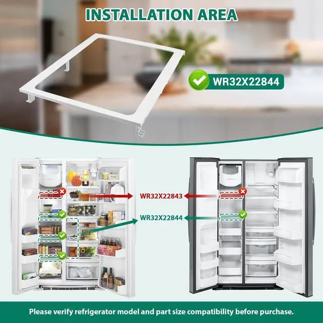 Alt view image 3 of 7 - WR32X22844 Refrigerator Freezer Glass Shelf Compatible With GE GSE25HMHEHES, GSE25HSHBHSS, GSE25HMHJHES, GSE25HSHEHSS, GSE25HSHJHSS, GSE25HMHKHES Refrigerator etc. Part Number: AP5980305, PD00026844