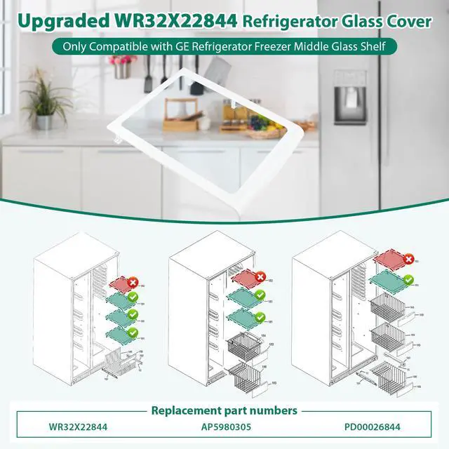 Alt view image 6 of 7 - WR32X22844 Refrigerator Freezer Glass Shelf Compatible With GE GSE25HMHEHES, GSE25HSHBHSS, GSE25HMHJHES, GSE25HSHEHSS, GSE25HSHJHSS, GSE25HMHKHES Refrigerator etc. Part Number: AP5980305, PD00026844