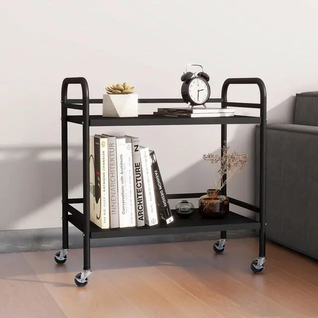 Alt view image 6 of 7 - 2 Tier Under Desk Printer Stand with Storage,Microwave Storage Rack,Metal Rolling Printer Cart with Wheels for Home Office,Utility Storage Cart and Stand,Black