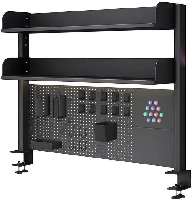 Main image of Clamp on Desk Organizer Shelf with Pegboard, Multipurpose Countertop Hutch Bookshelf, Desktop Bookshelf Storage Shelves for Home Office Dorm Gaming Desk,Black (39.4in)