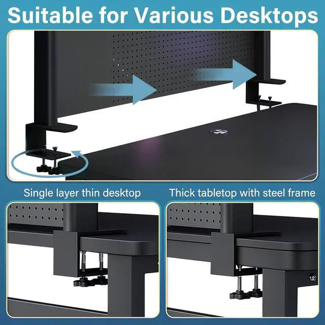 Alt view image 5 of 7 - Clamp on Desk Organizer Shelf with Pegboard, Multipurpose Countertop Hutch Bookshelf, Desktop Bookshelf Storage Shelves for Home Office Dorm Gaming Desk,Black (39.4in)