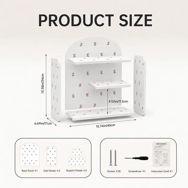 Alt view image 3 of 7 - Desk Organizer, Small Desk Hutch and Desk Shelf for Top of Desk, 3-Tier White Floral Desk Organizers and Accessories for Notebooks, Stationery & Girls Gift