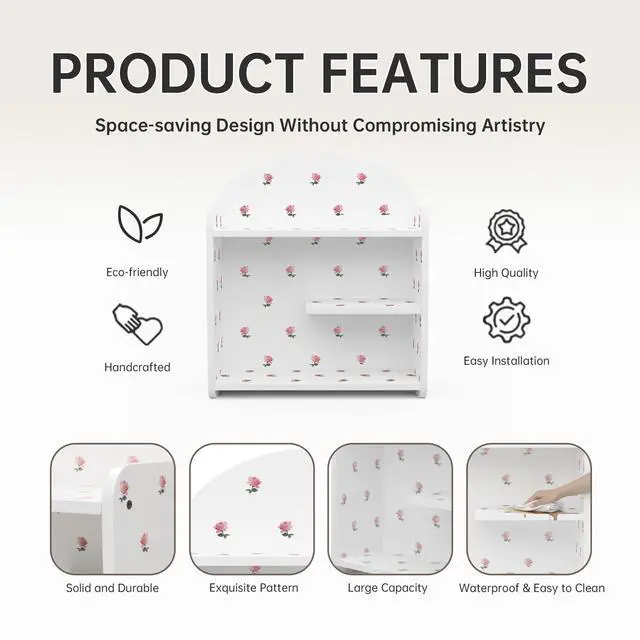 Alt view image 7 of 7 - Desk Organizer, Small Desk Hutch and Desk Shelf for Top of Desk, 3-Tier White Floral Desk Organizers and Accessories for Notebooks, Stationery & Girls Gift