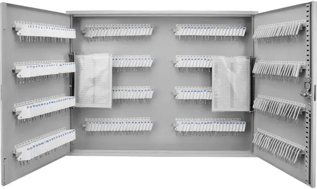 Main image of 320-Position Key Cabinet Steel Key Lock Box with Numbered Hooks, Key Log Sheet, White Tags & Index Chart Wall-Mount Organizer, Gray Finish Key Cabinet wall mount - Key locking storage