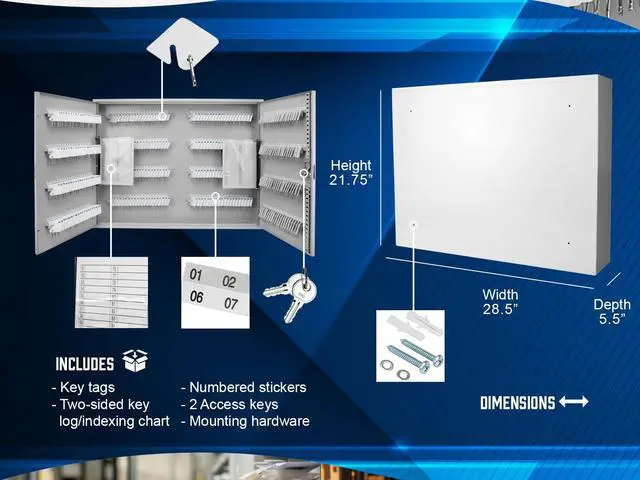 Alt view image 2 of 7 - 320-Position Key Cabinet Steel Key Lock Box with Numbered Hooks, Key Log Sheet, White Tags & Index Chart Wall-Mount Organizer, Gray Finish Key Cabinet wall mount - Key locking storage