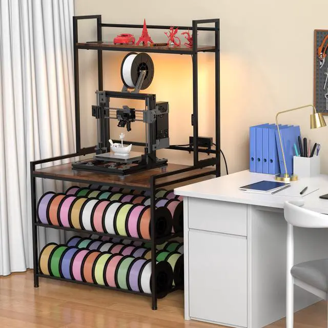 Alt view image 2 of 7 - 3D Printer Stand with Filament StorageLED Light and Display Shelf Rack | Heavy Duty Metal 3 Tier 3D Printer Table to Store PLA/ABS/TPU Spools for Home Office Workshop Studio, 29.13"Lx21.06"Wx51.38"H