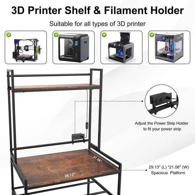 Alt view image 3 of 7 - 3D Printer Stand with Filament StorageLED Light and Display Shelf Rack | Heavy Duty Metal 3 Tier 3D Printer Table to Store PLA/ABS/TPU Spools for Home Office Workshop Studio, 29.13"Lx21.06"Wx51.38"H