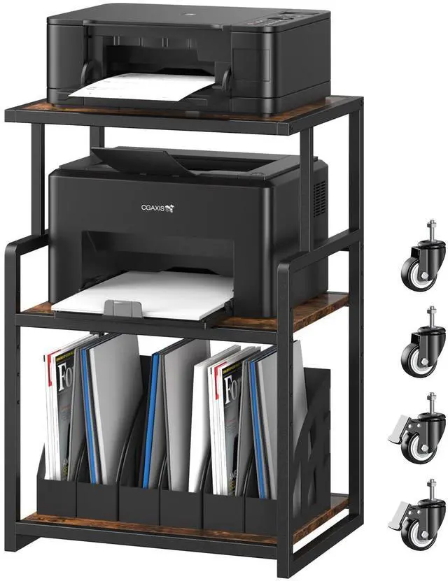 Main image of 21.3 x 15.7 Inch Printer Stand, 5-Adjustable Heights 3 Tier Printer Cart with Wheels, Mobile Printer Table for Home Office for Storage Heat Press Scanner Fax, Rustic Brown