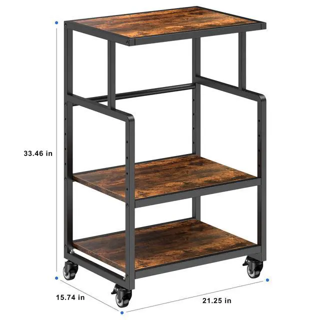 Alt view image 3 of 7 - 21.3 x 15.7 Inch Printer Stand, 5-Adjustable Heights 3 Tier Printer Cart with Wheels, Mobile Printer Table for Home Office for Storage Heat Press Scanner Fax, Rustic Brown
