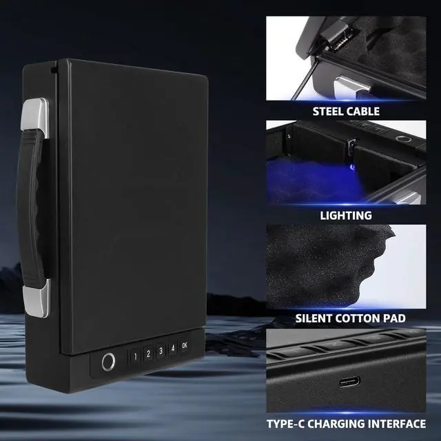 Alt view image 3 of 7 - Fingerprint Lock Safe, 4-Ways Unlock Fingerprint/Digital Keypad/Key/App, Type-C Charging, Portable Small Biometric Safe for Home, Travel, Car, Storage of Cash, Jewelry, Documents
