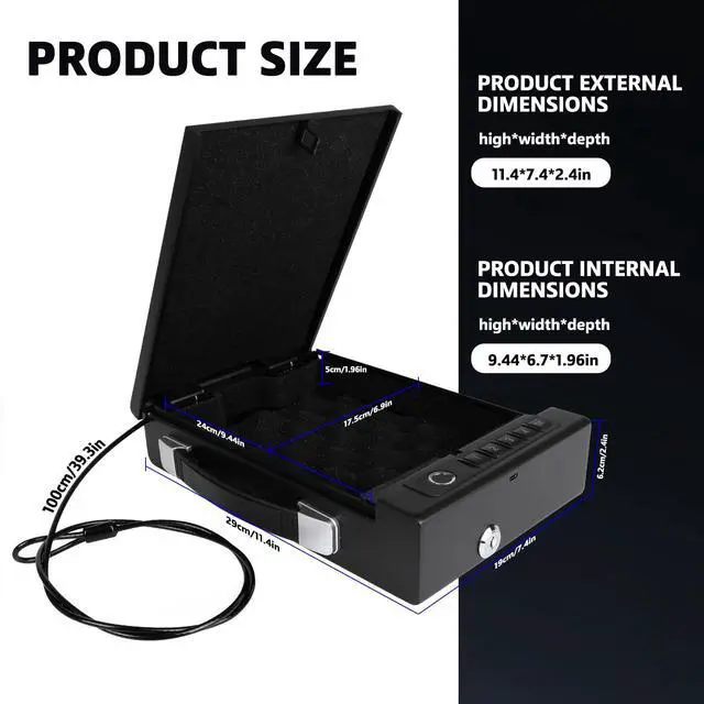 Alt view image 4 of 7 - Fingerprint Lock Safe, 4-Ways Unlock Fingerprint/Digital Keypad/Key/App, Type-C Charging, Portable Small Biometric Safe for Home, Travel, Car, Storage of Cash, Jewelry, Documents
