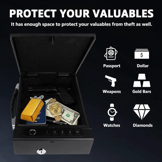Alt view image 5 of 7 - Fingerprint Lock Safe, 4-Ways Unlock Fingerprint/Digital Keypad/Key/App, Type-C Charging, Portable Small Biometric Safe for Home, Travel, Car, Storage of Cash, Jewelry, Documents