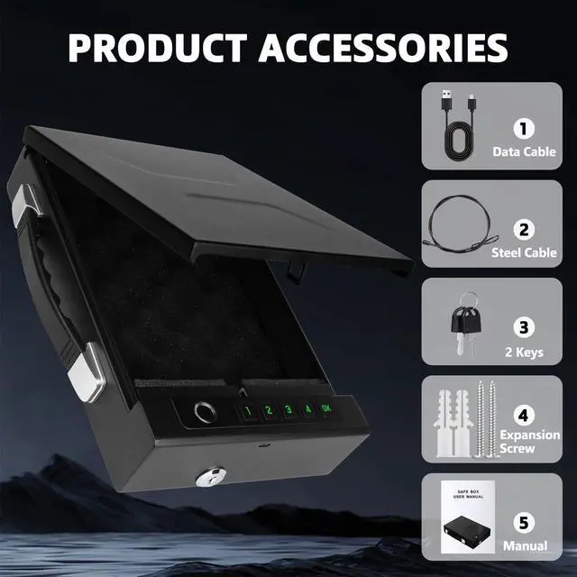 Alt view image 7 of 7 - Fingerprint Lock Safe, 4-Ways Unlock Fingerprint/Digital Keypad/Key/App, Type-C Charging, Portable Small Biometric Safe for Home, Travel, Car, Storage of Cash, Jewelry, Documents