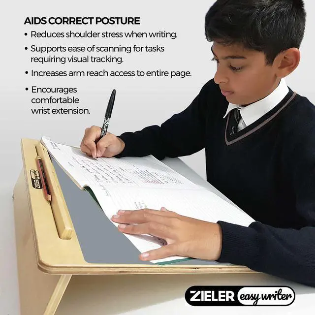 Alt view image 2 of 6 - Ergonomic A3 Writing Slope with GRIP MAT for Better Writing Posture & Comfort Easywriter. Lacquered Wood with 20° Angle. Suitable for Children & Adults. Space Saving Design