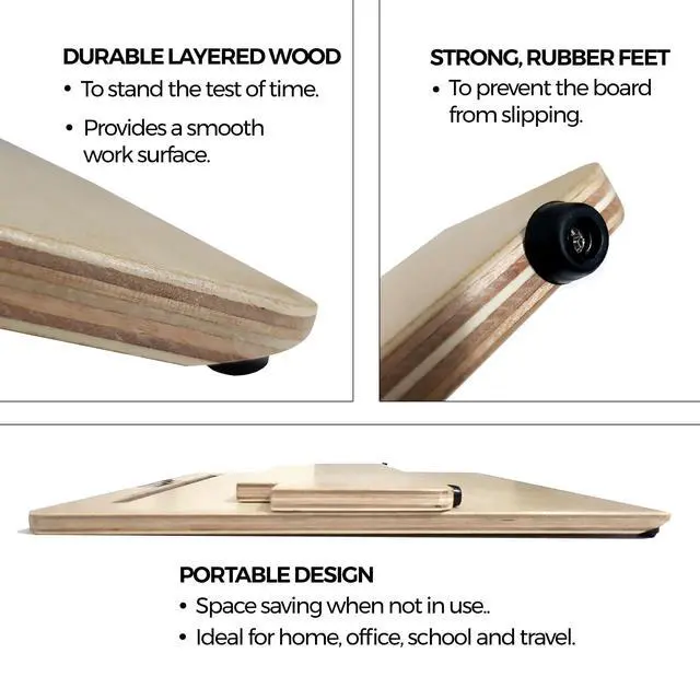 Alt view image 4 of 6 - Ergonomic A3 Writing Slope with GRIP MAT for Better Writing Posture & Comfort Easywriter. Lacquered Wood with 20° Angle. Suitable for Children & Adults. Space Saving Design