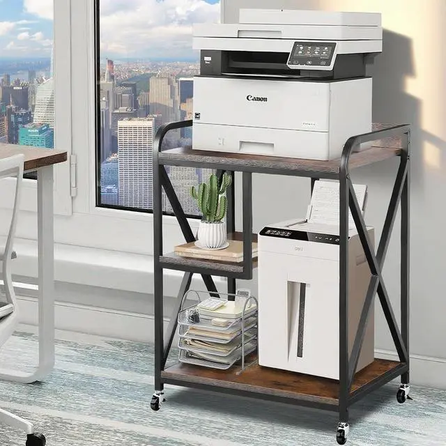 Main image of Extra Large Printer Stand with Wheels, 17"D x 24"W x 32"H, Bearing 300 LBS | Rolling Printer Cart with X-shaped Frame, Mobile Printer Table with Wheels for Home Office, Printer Stand with Storage