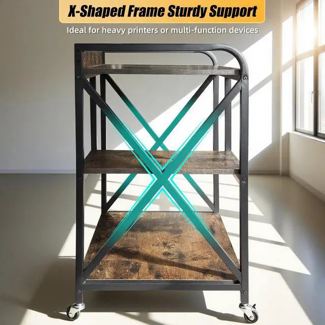 Alt view image 3 of 7 - Extra Large Printer Stand with Wheels, 17"D x 24"W x 32"H, Bearing 300 LBS | Rolling Printer Cart with X-shaped Frame, Mobile Printer Table with Wheels for Home Office, Printer Stand with Storage