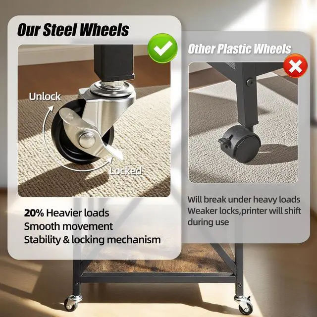 Alt view image 4 of 7 - Extra Large Printer Stand with Wheels, 17"D x 24"W x 32"H, Bearing 300 LBS | Rolling Printer Cart with X-shaped Frame, Mobile Printer Table with Wheels for Home Office, Printer Stand with Storage