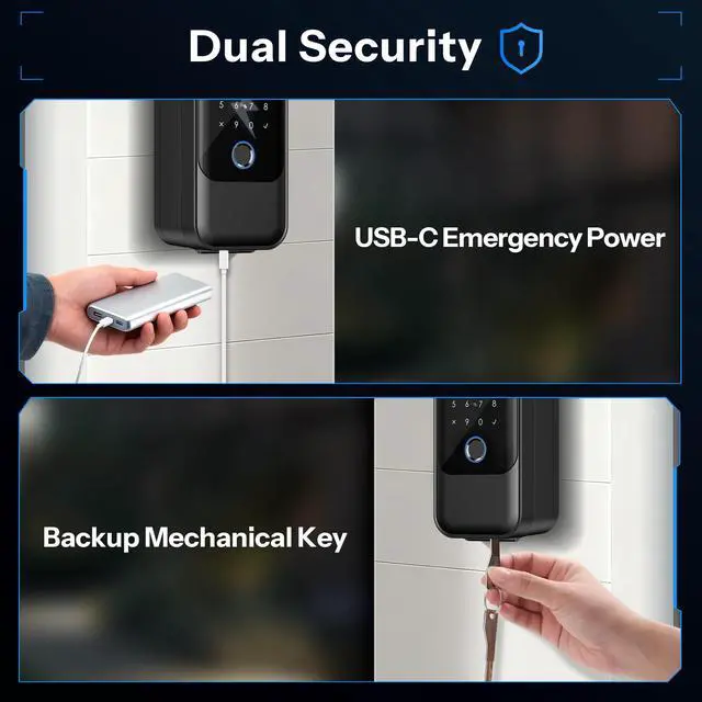 Alt view image 5 of 7 - Smart Key Lock Box Fingerprint, Waterproof Key Safe with Tuya App Control, Wall Mount & Shackle for Airbnb, Realtors & Families