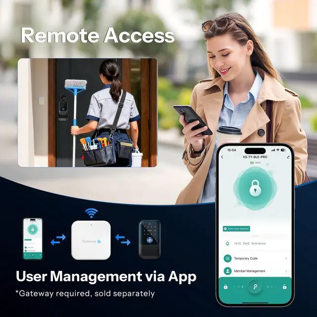 Alt view image 4 of 7 - Smart Key Lock Box Fingerprint, Waterproof Key Safe with Tuya App Control, Wall Mount & Shackle for Airbnb, Realtors & Families