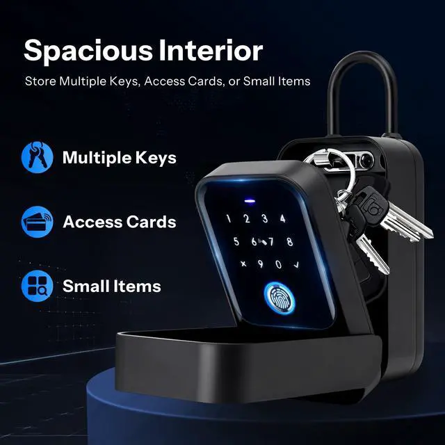 Alt view image 6 of 7 - Smart Key Lock Box Fingerprint, Waterproof Key Safe with Tuya App Control, Wall Mount & Shackle for Airbnb, Realtors & Families