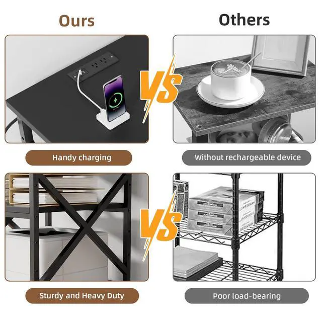 Alt view image 7 of 7 - Large Printer Stand with Power Outlet, 23.6 L x 23.6 W x 30.2 H inches, Heavy Duty 3 Tier Rolling Printer Cart with Height Adjustable Storage Shelves, 360° Lockable Wheels for Home Office