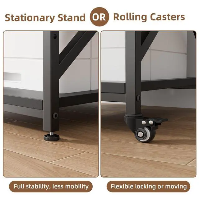 Alt view image 6 of 7 - Large Printer Stand with Power Outlet, 23.6 L x 23.6 W x 30.2 H inches, Heavy Duty 3 Tier Rolling Printer Cart with Height Adjustable Storage Shelves, 360° Lockable Wheels for Home Office