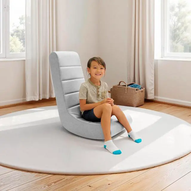 Alt view image 2 of 7 - FDP Youth Soft Floor Rocker, Lightweight Gaming Chair for Kids, Children's Furniture Great for Holiday Gifting and Designed for Playing Video Games, Reading and Watching TV - Sterling